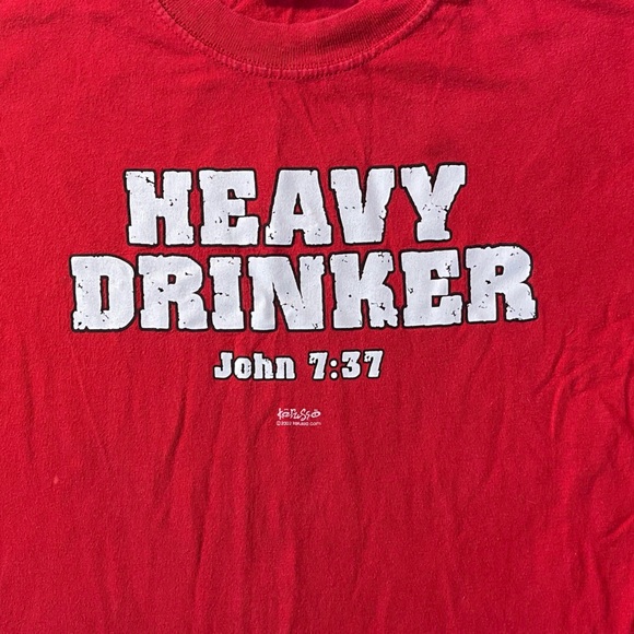 Vintage 2002 Kerusso Heavy Drinker John 7:37 Jesus Back Graphic T-Shirt Large - Picture 2 of 5